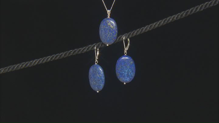 Blue Lapis Lazuli Rhodium Over Sterling Silver Earrings and Pendant with Chain Set Video Thumbnail