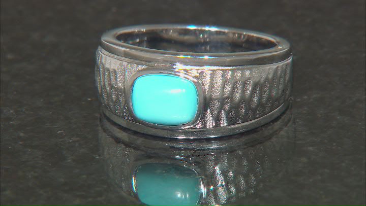 Blue Sleeping Beauty Turquoise Platinum Over Sterling Silver Men's Solitaire Ring Video Thumbnail