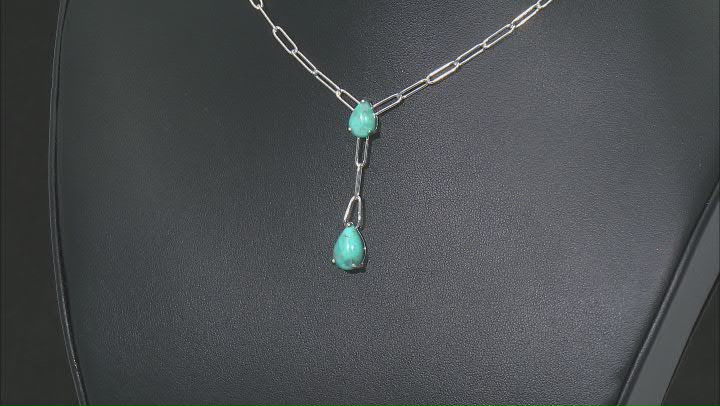Blue Turquoise Rhodium Over Sterling Silver Paperclip Chain Necklace Video Thumbnail