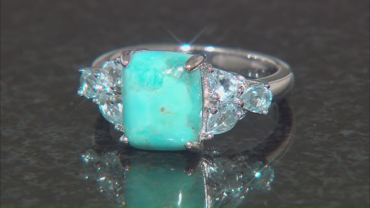 Blue Turquoise Rhodium Over Silver Ring 0.89ctw Video Thumbnail