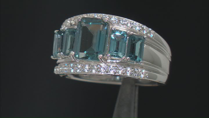 London Blue Topaz With White Topaz Rhodium Over Silver Ring 3.12ctw Video Thumbnail