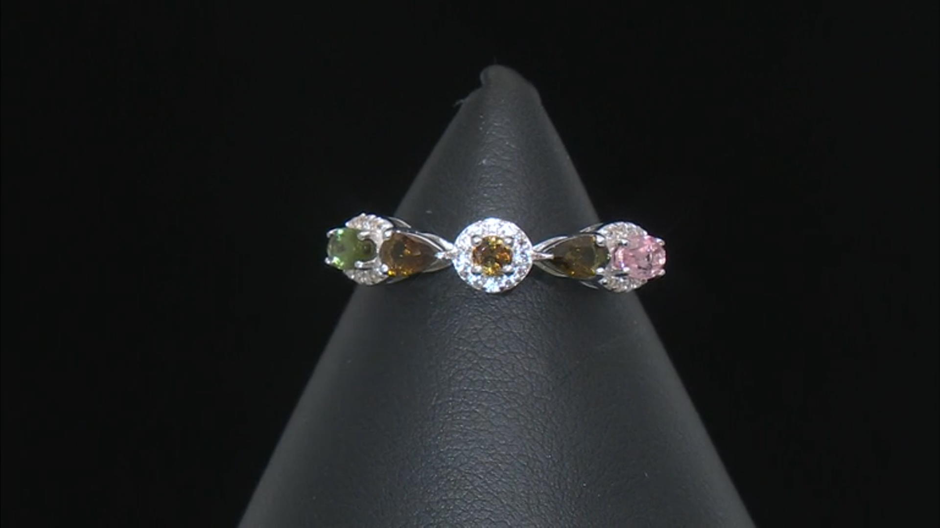 Multicolor Multi-Tourmaline Rhodium Over Sterling Silver Ring 1.43ctw Video Thumbnail