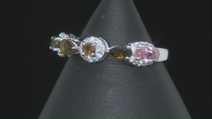 Multicolor Multi-Tourmaline Rhodium Over Sterling Silver Ring 1.43ctw Video Thumbnail