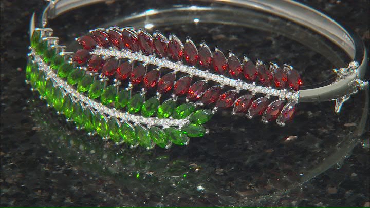 Green Chrome Diopside Rhodium Over Silver Bangle Bracelet 17.02ctw Video Thumbnail