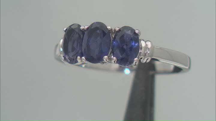Blue Iolite Platinum Over Sterling Silver 3-Stone Ring Video Thumbnail