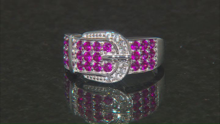 Lab Created Ruby Rhodium Over Silver Buckle Ring 0.94ctw Video Thumbnail