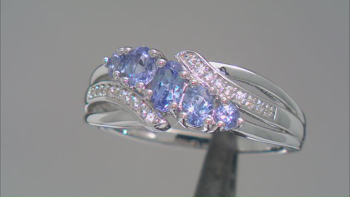 Blue Tanzanite Rhodium Over Sterling Silver Bypass Ring 0.72ctw Video Thumbnail