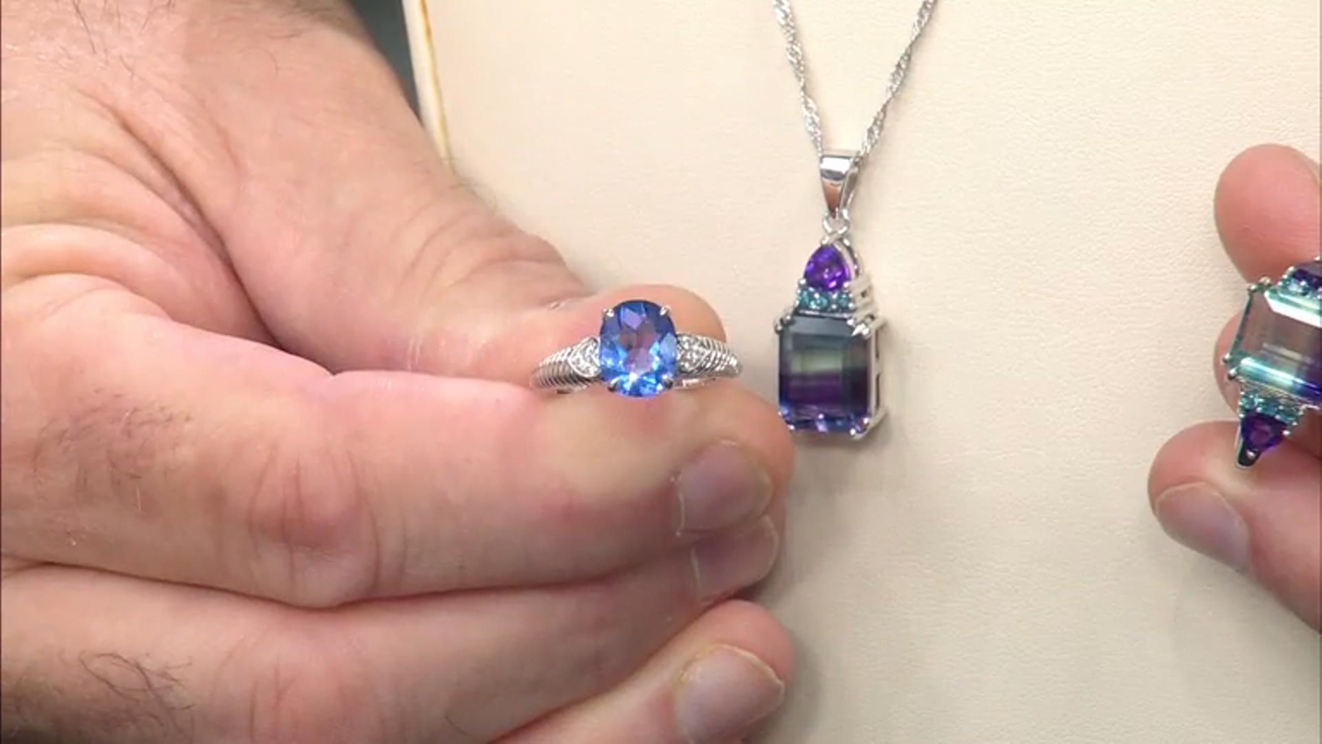 Color Change Fluorite With White Zircon Rhodium Over Sterling Silver Ring 2.43ctw Video Thumbnail