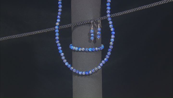 Blue Lapis Lazuli Rhodium Over Sterling Silver Earrings, Bracelet, And Necklace Set Video Thumbnail