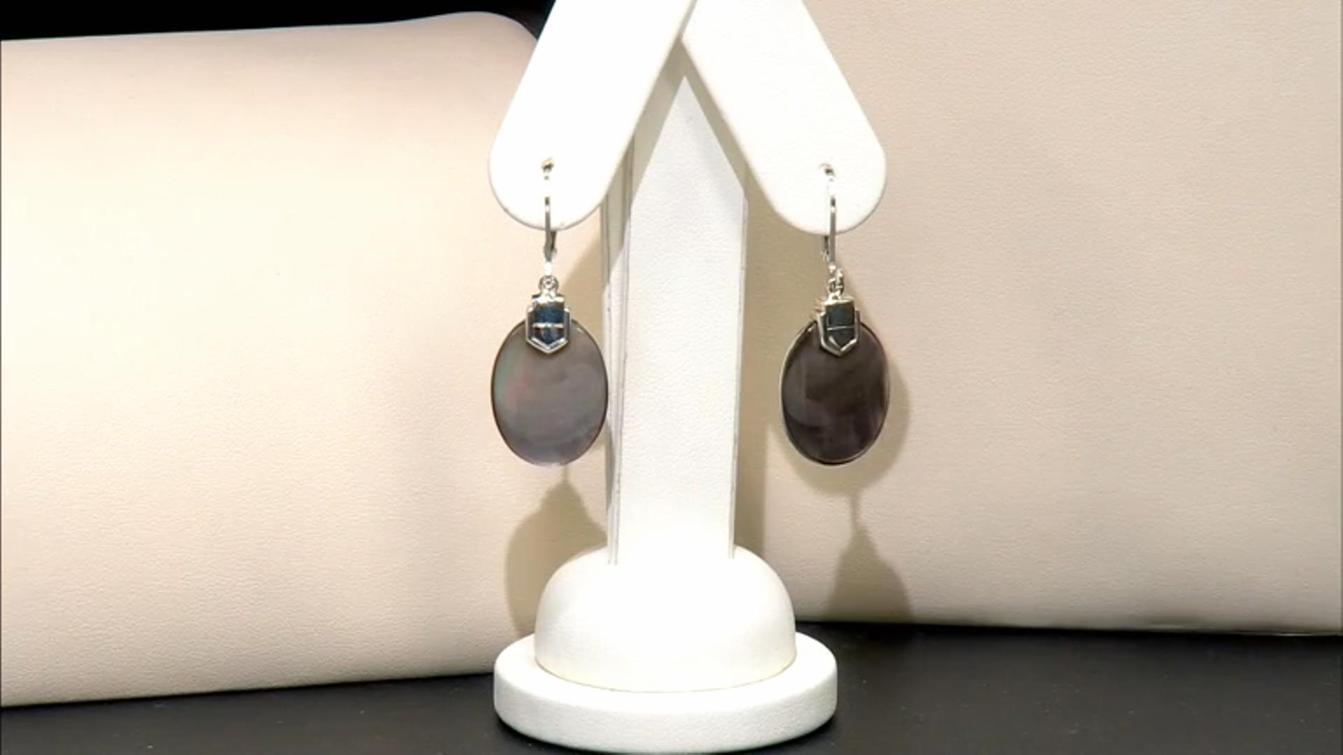 Black Tahitian Mother-of-Pearl Rhodium Over Sterling Silver Earrings Video Thumbnail