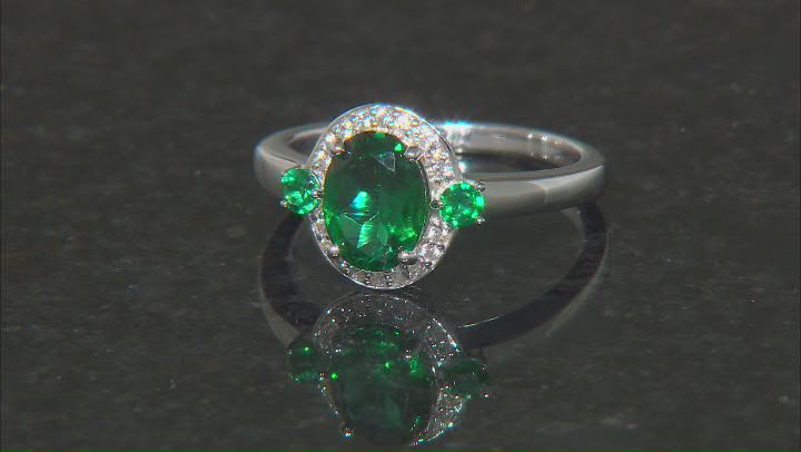 Lab Created Emerald Rhodium Over Sterling Silver Ring 1.15ctw Video Thumbnail
