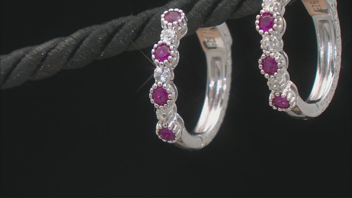 Lab Created Ruby Rhodium Over Sterling Silver Earrings 1.21ctw Video Thumbnail