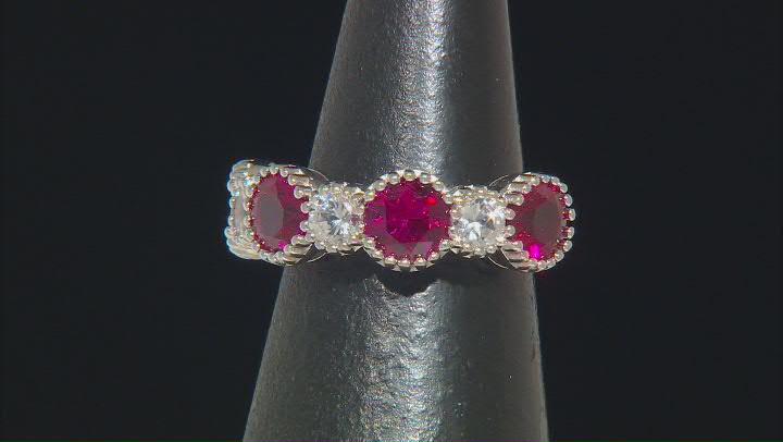 Lab Created Ruby Rhodium Over Sterling Silver Ring 4.19ctw Video Thumbnail