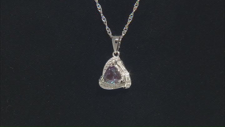 Blue Lab Created Alexandrite Trillion Rhodium Over Sterling Silver Pendant With Chain 1.36ctw Video Thumbnail