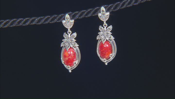 Red Sponge Coral Sterling Silver Solitaire Dangle Earrings Video Thumbnail