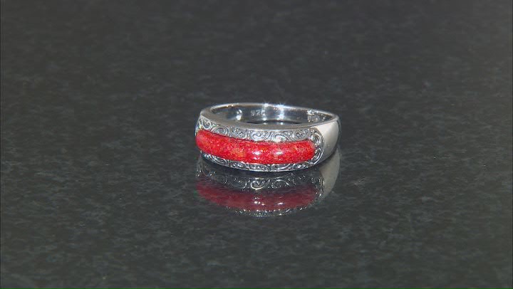 Red Coral Sterling Silver Band Ring Video Thumbnail