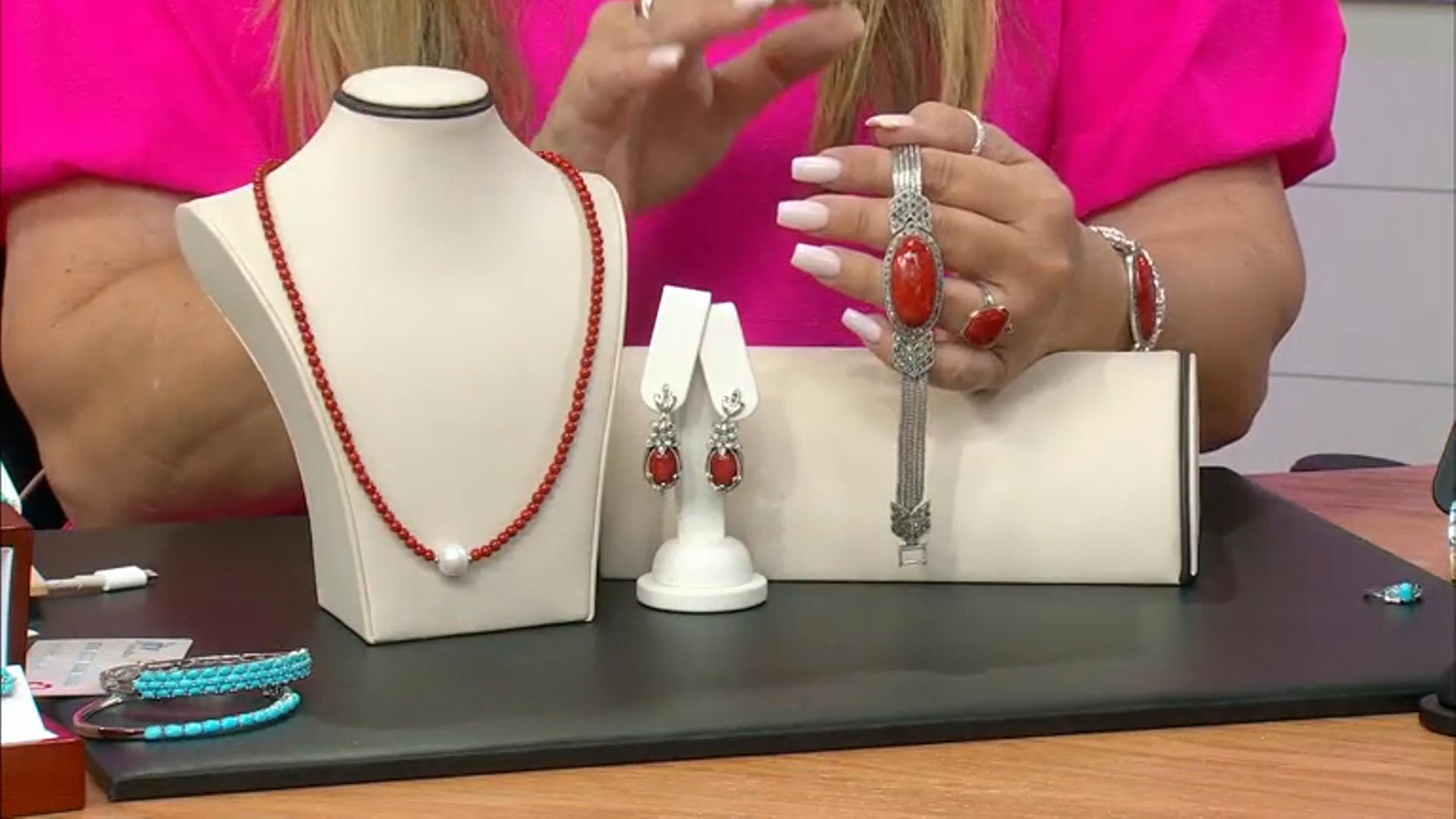 Sponge Red Coral With Marcasite Sterling Silver Bracelet Video Thumbnail