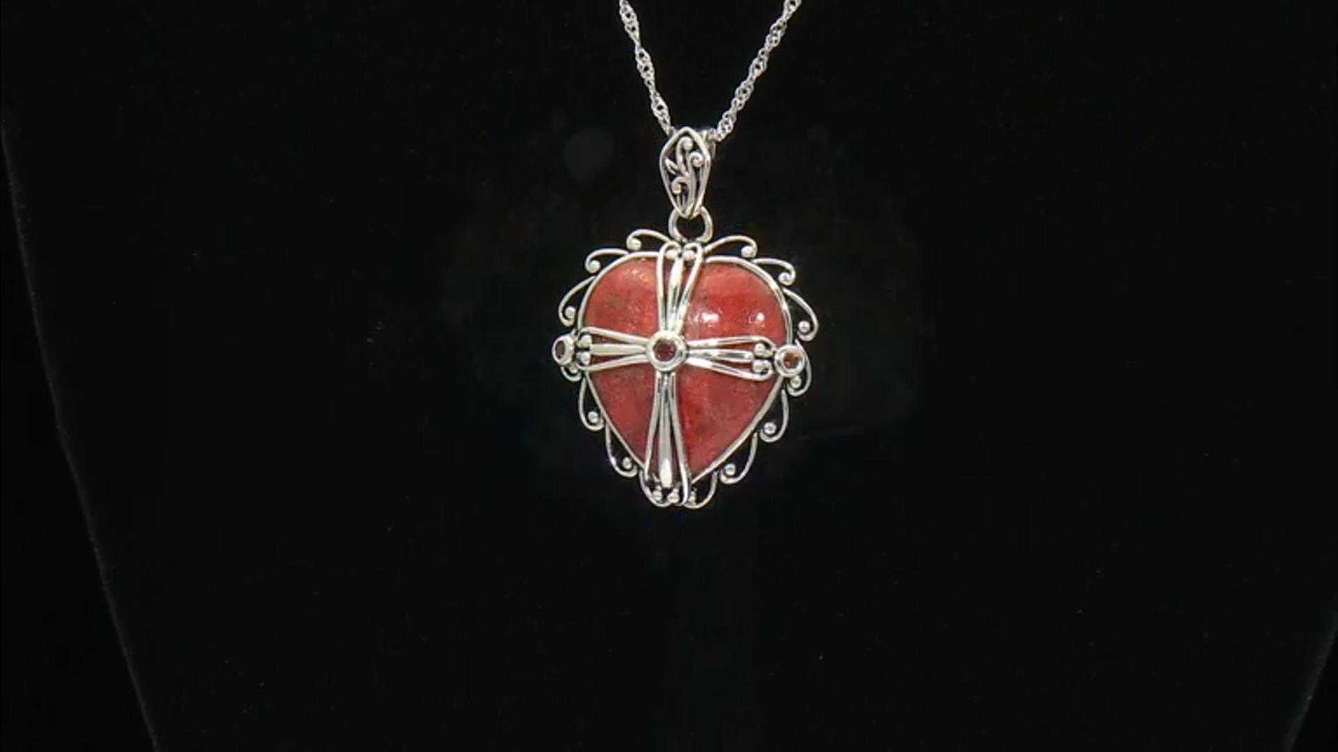 Sponge Red Coral Sterling Silver Pendant With Chain 0.21ctw Video Thumbnail