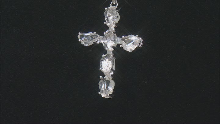 White Herkimer Quartz Rhodium Over Silver Cross Pendant With Chain Video Thumbnail