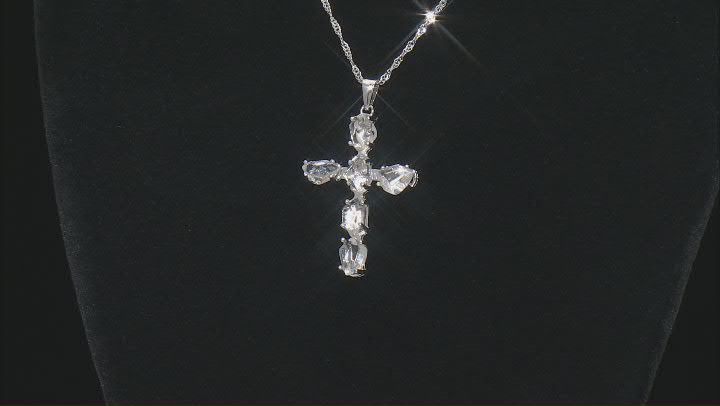 White Herkimer Quartz Rhodium Over Silver Cross Pendant With Chain Video Thumbnail