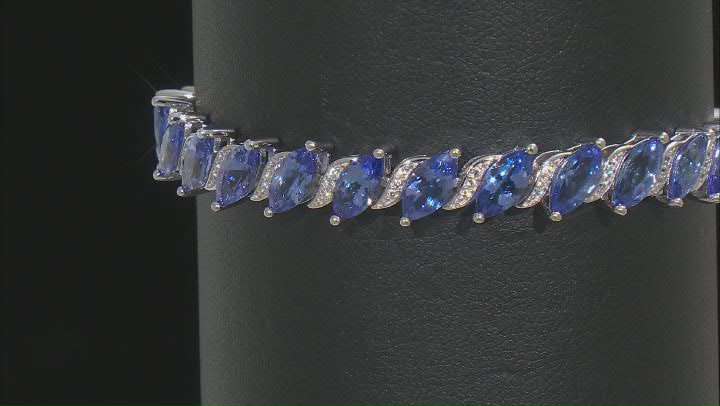 Blue Tanzanite Rhodium Over Sterling Silver Tennis Bracelet 14.19ctw Video Thumbnail