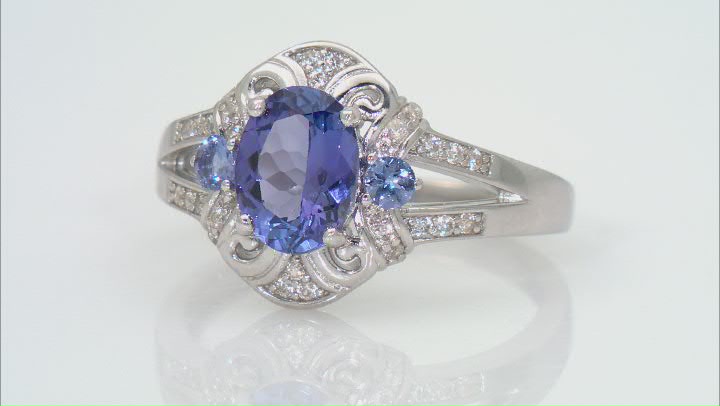 Tanzanite With White Zircon Rhodium Over Sterling Silver Ring 1.35ctw Video Thumbnail