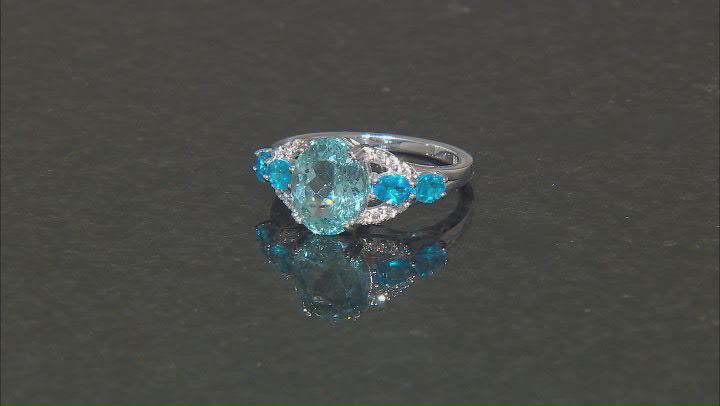 Blue Apatite Rhodium Over Sterling Silver Ring 2.55ctw Video Thumbnail