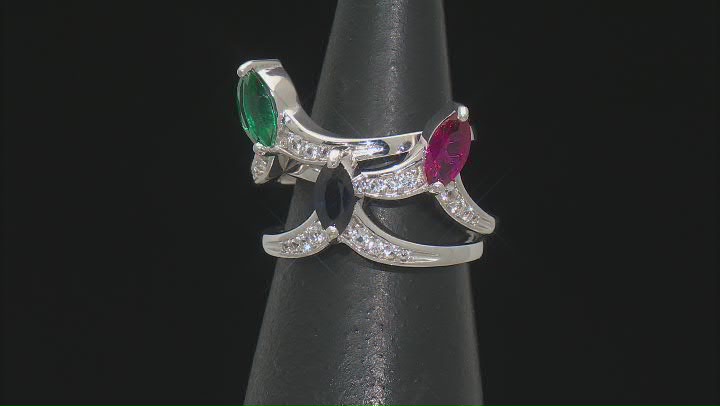 Green Lab Created Emerald Rhodium Over Silver Ring Set 1.87ctw Video Thumbnail