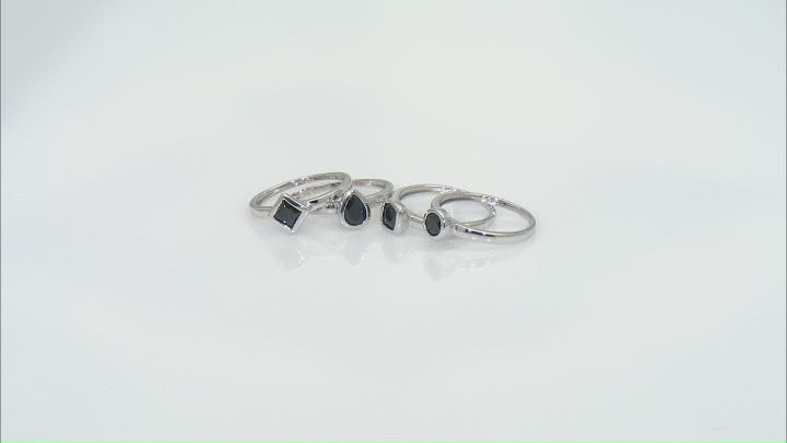 Black Spinel Rhodium Over Sterling Silver Stackable Ring Set Of 4 2.64ctw Video Thumbnail