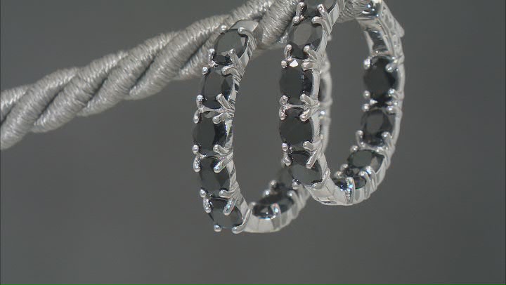 Black Spinel Rhodium Over Sterling Silver Hoop Earrings 4.74ctw Video Thumbnail