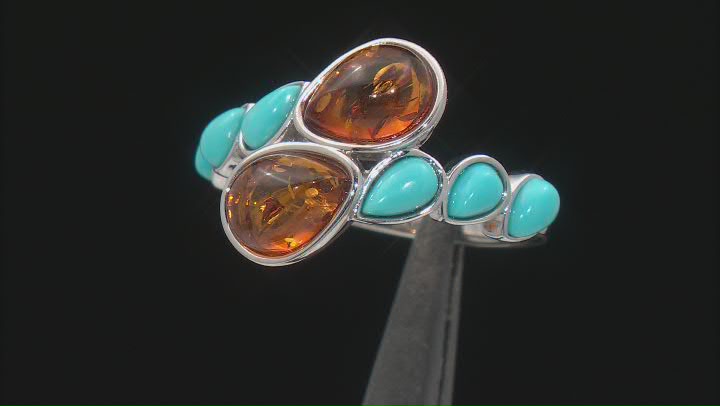 Orange Amber Rhodium Over Sterling Silver Bypass Ring Video Thumbnail