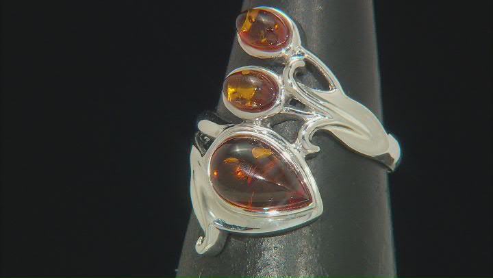 Orange Amber Rhodium Over Sterling Silver Ring Video Thumbnail