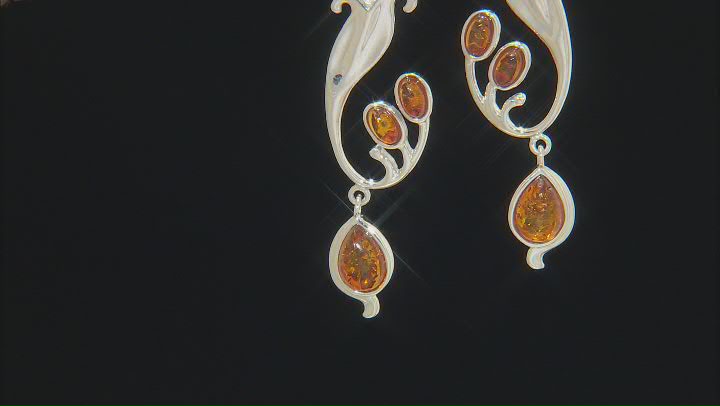 Orange Amber Rhodium Over Sterling Silver Dangle Earrings Video Thumbnail