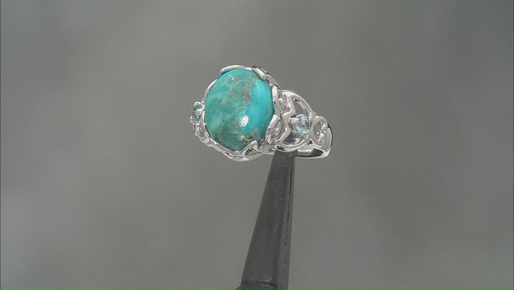 Blue Composite Turquoise Rhodium Over Silver Ring 0.14ctw Video Thumbnail