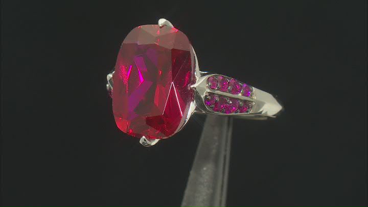 Red Lab Created Ruby Rhodium Over Sterling Silver Ring 6.74ctw Video Thumbnail