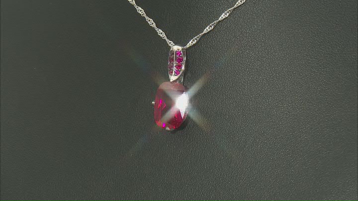 Red Lab Created Ruby Rhodium Over Sterling Silver Pendant With Chain 6.61ctw Video Thumbnail