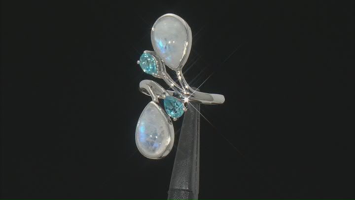 Rainbow Moonstone Rhodium Over Sterling Silver Ring 0.85ctw Video Thumbnail
