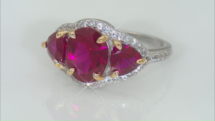 Red Lab Created Ruby Rhodium Over Sterling Silver Ring 4.39ctw Video Thumbnail