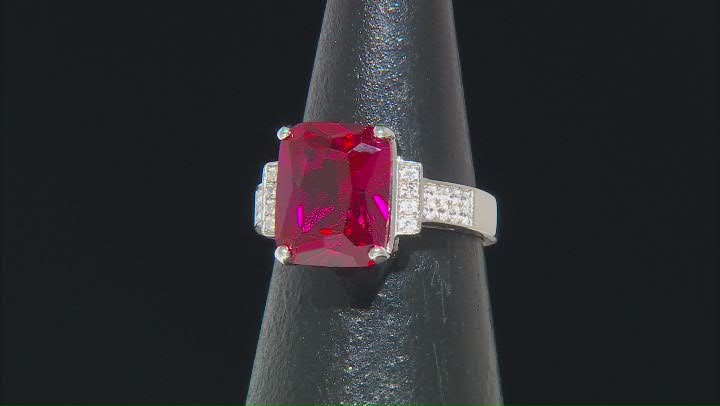 Red Lab Created Ruby Rhodium Over Sterling Silver Ring 6.09ctw Video Thumbnail