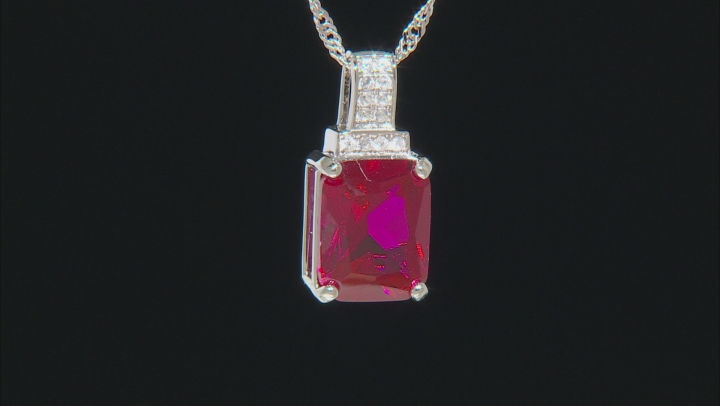 Red Lab Created Ruby Rhodium Over Sterling Silver Pendant With Chain 5.93ctw Video Thumbnail