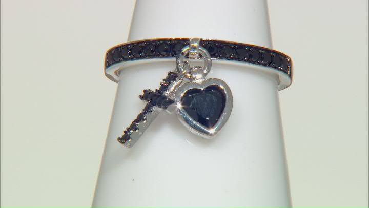 Black Spinel Rhodium Over Sterling Silver Charm Ring 0.61ctw Video Thumbnail