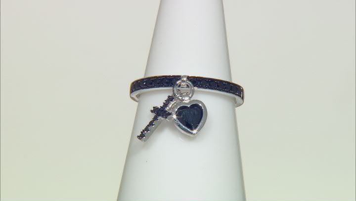 Black Spinel Rhodium Over Sterling Silver Charm Ring 0.61ctw Video Thumbnail