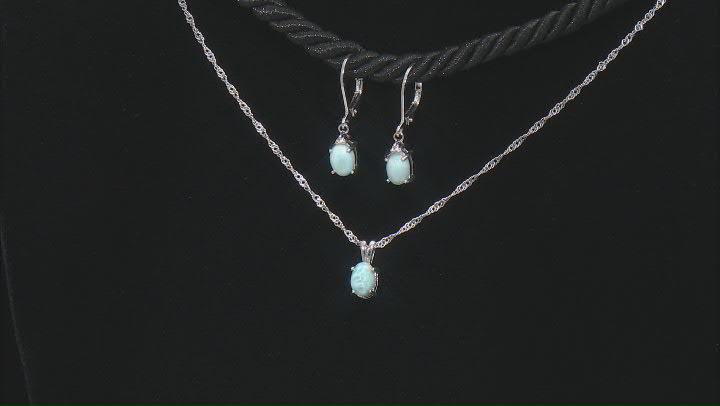 Blue Larimar Rhodium Over Sterling Silver Earrings And Pendant With Chain Set 0.03ctw Video Thumbnail