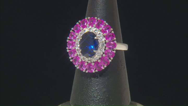 Blue Lab Created Sapphire Rhodium Over Sterling Silver Ring 5.54ctw Video Thumbnail