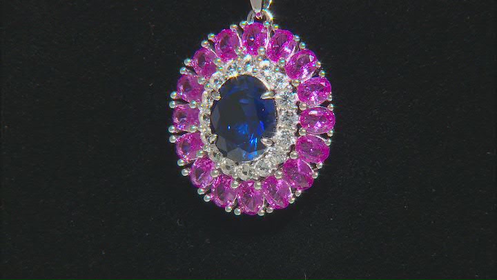 Blue Lab Created Sapphire Rhodium Over Sterling Silver Pendant With Chain 6.95ctw Video Thumbnail