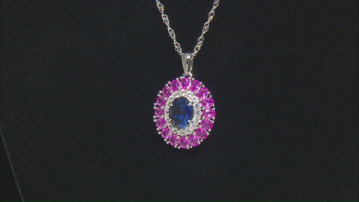 Blue Lab Created Sapphire Rhodium Over Sterling Silver Pendant With Chain 6.95ctw Video Thumbnail