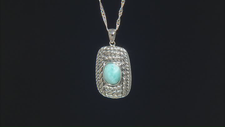 Blue Larimar Rhodium Over Sterling Silver Pendant With Chain Video Thumbnail