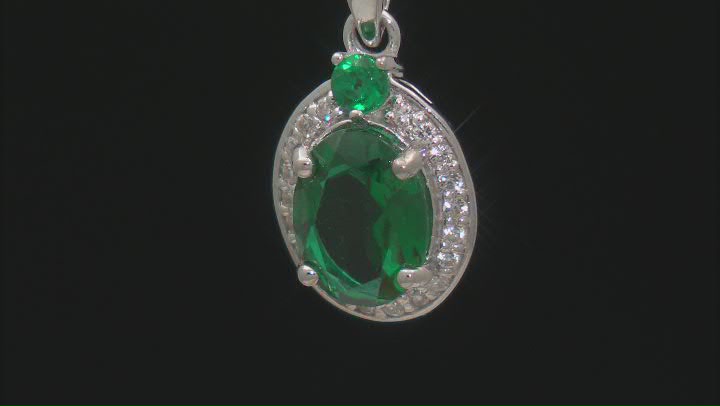 Green Lab Created Emerald Rhodium Over Sterling Silver Pendant With Chain 1.12ctw Video Thumbnail