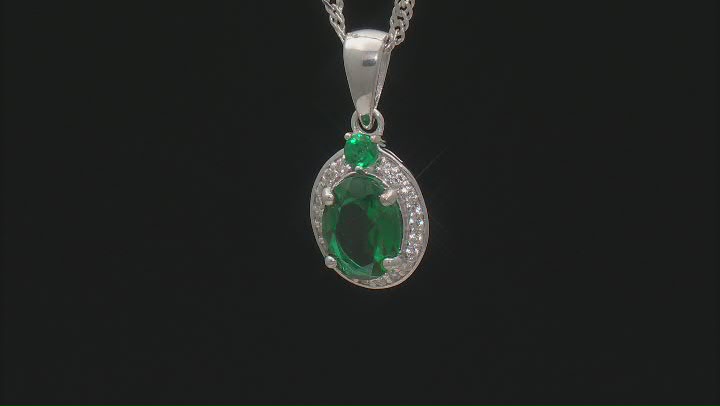 Green Lab Created Emerald Rhodium Over Sterling Silver Pendant With Chain 1.12ctw Video Thumbnail