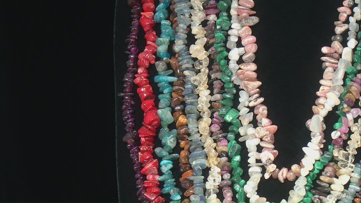 Multi-Color Assorted Gemstone Set of 10 Endless Strand Chips Necklaces Video Thumbnail
